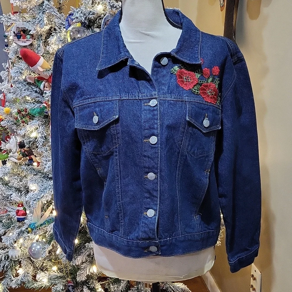 Baby Phat Denim Jacket with Red Rose Embroidery - Picture 5 of 12